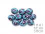 Blue with Burgundy Flower 10mm Round Polymer Clay Beads